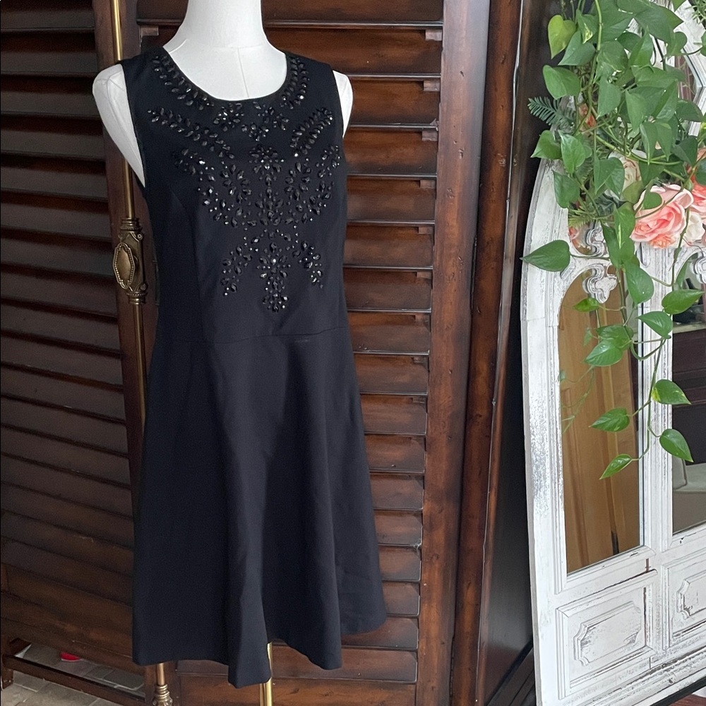 INC Petite Medium Black Sleeveless Dress Embellishments Swing - Picture 2 of 8
